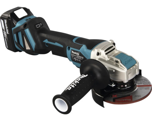 Akku-Winkelschleifer Makita DGA519RTJ mit X-LOCK Schnellwechselsystem, inkl. 2 x Akku 5,0 Ah, Ladegerät und MAKPAC Gr. 3