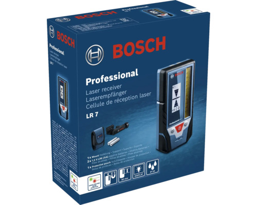 Laser-Empfänger Bosch Professional LR 7 inkl. 2 x Batterie (AA), Zubehör-Set