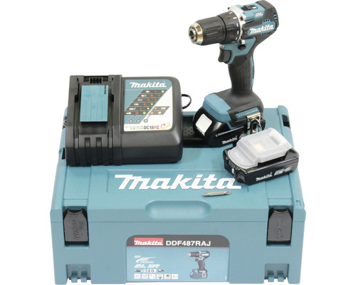 Akku-Bohrschrauber Makita DDF487RAJ 18V, inkl. 2 x Akku 2,0 Ah, Ladegerät und MAKPAC Gr. 2