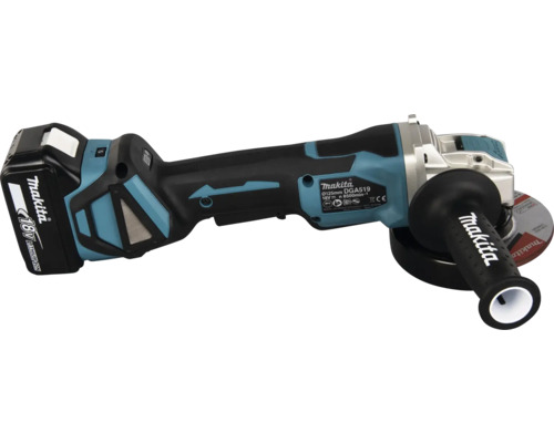 Akku-Winkelschleifer Makita DGA519RTJ mit X-LOCK Schnellwechselsystem, inkl. 2 x Akku 5,0 Ah, Ladegerät und MAKPAC Gr. 3