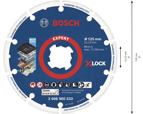 Diamanttrennscheibe Bosch Professional Expert Metall Ø 125x22,23mm Multi Construction, X-LOCK Aufnahme